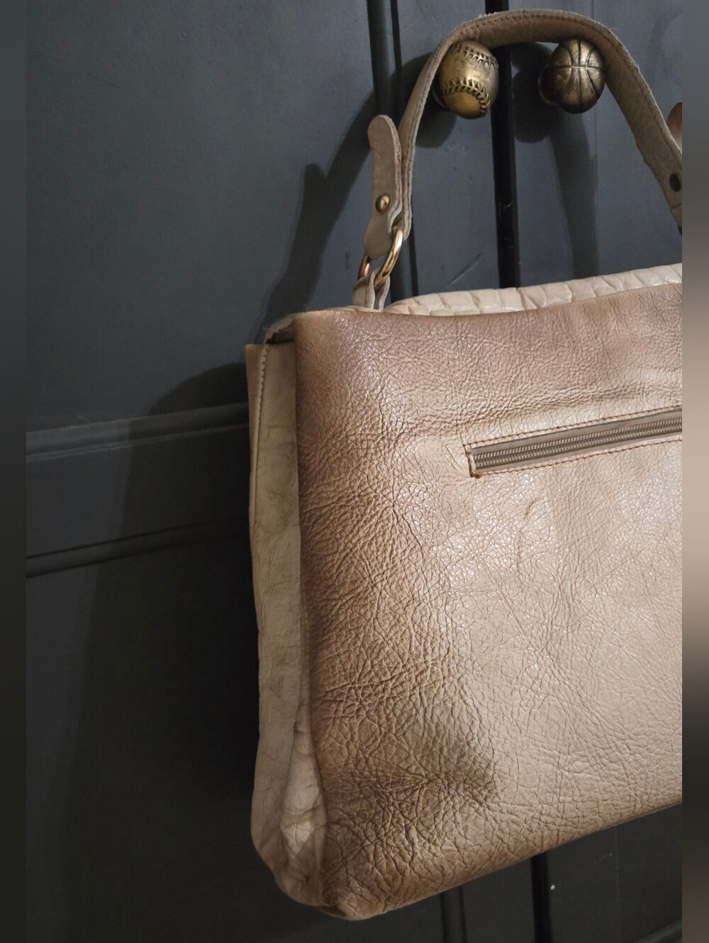Made In Old Itay Leather Beige&Brown Satchel Hand Bag to Adjustable Crossbody - Picture 16 of 17